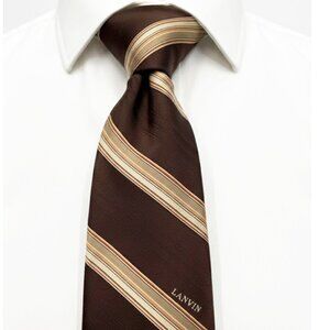 Lanvin Tie Brown Beige Striped Vintage Designer Paris Retro Classic Polyester